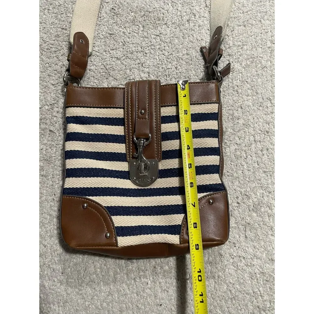 Ralph Lauren Chaps Crossbody Purse Bag Striped White Blue Tan Shoulder